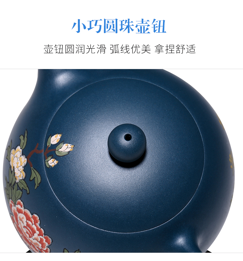 純手工紫砂壺，小巧琺瑯印花紫砂壺